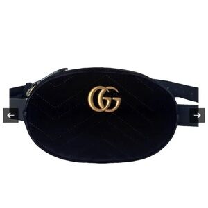 Gucci Black Velvet Oval Fanny Pack Marmont GG AUTHENTIC